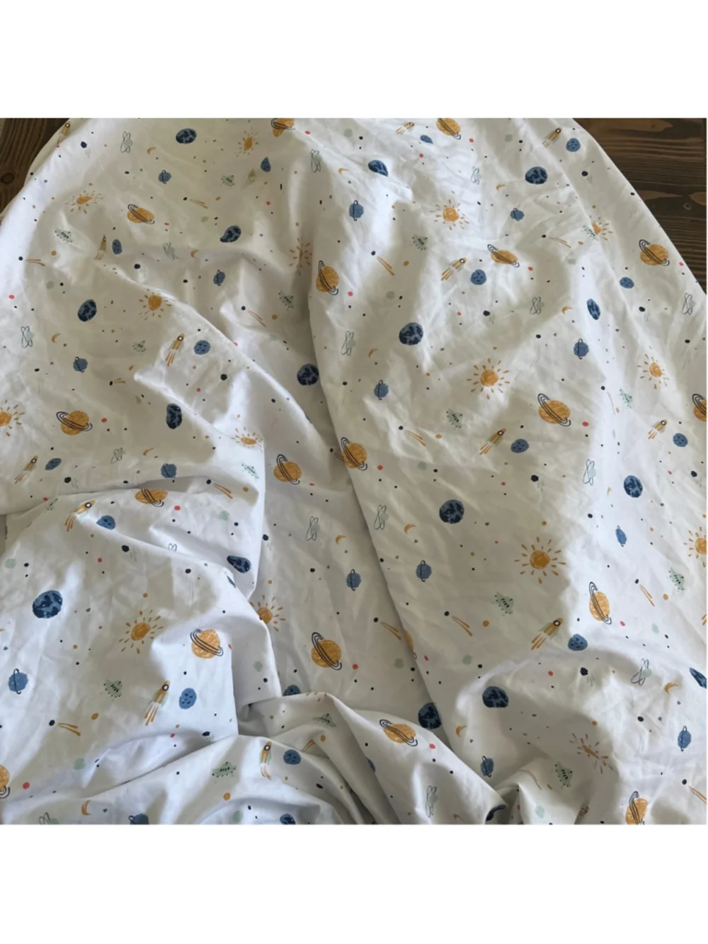 Pillowfort Twin Fitted Sheet Space Print White Blue Rockets Planets